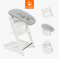 STOKKE söögitool koos turvakaare ja vastsündinu komplektiga TRIPP TRAPP, white, grey NBS, 685900