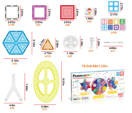 PICASSO TILES Magnetiline konstruktor vaateratta komplekt 63 osa, PT01 
