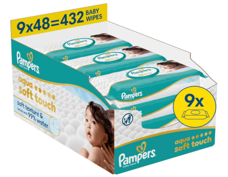 PAMPERS niisked salvrätikud Wipes Aqua Soft Touch, 9x48 vnt., 80874248 