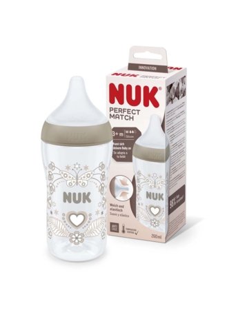 NUK pudel silikoonist lutiga PERFECT MATCH, Heart, M, 260 ml, SD100 