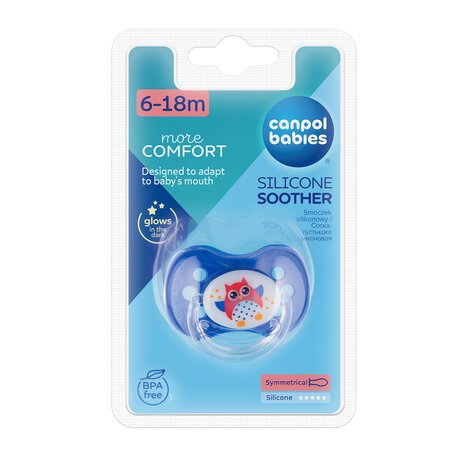 CANPOL BABIES sümmeetriline silikoonist lutt Owl 6-18m 22/565 22/569