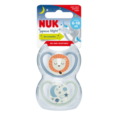 NUK lutt silikon Space Night, 6-18m, 2 tk, SU98 