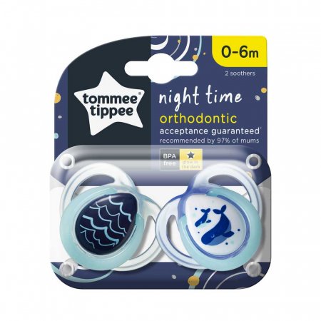 TOMMEE TIPPEE lutt NIGHT TIME, 0-6 kuud.,  2 tk., 43338099 43338095