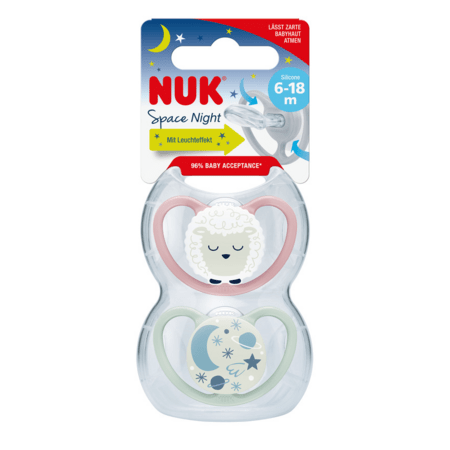 NUK lutt silikon Space Night, 6-18m, 2 tk, SU98 