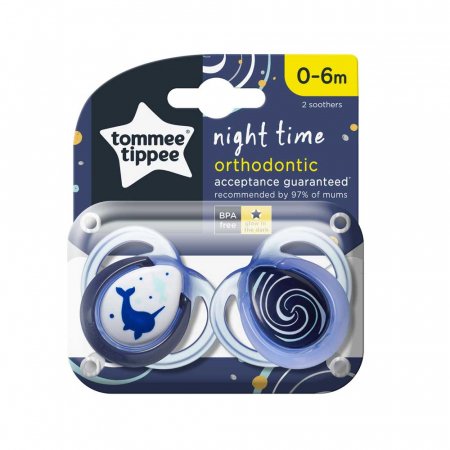 TOMMEE TIPPEE lutt NIGHT TIME, 0-6 kuud.,  2 tk., 43338099 43338095