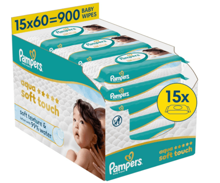 PAMPERS niisked salvrätikud Wipes Aqua Soft Touch, 15x60 vnt., 80874254 
