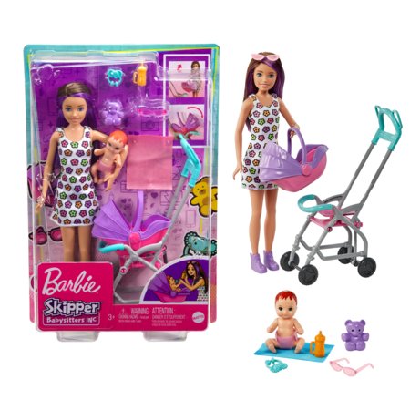 BARBIE lapsehoidja mängukomplekt nuku ja käruga Skipper, GXT34 GXT34