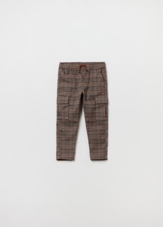 OVS 1 EN BOY 9-36M TROUSERS 2 9-12 BROWN CHECK 001898031 