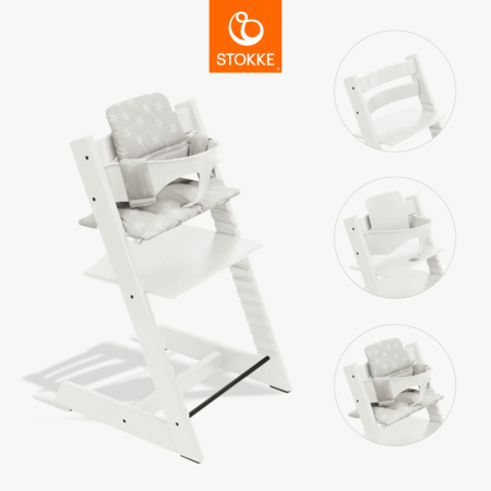 STOKKE söögitool koos turvakaare ja pehmendusega TRIPP TRAPP, white, star silver, 685100 