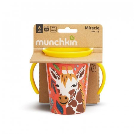 MUNCHKIN WildLove Trainer tass käepidemetega, Miracle 360,  6m+, 177 ml, kaelkirjak, 05183301 5183301