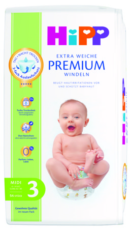 HiPP mähkmed PREMIUM, 3 suurus, 6-10 kg., 54 tk., DA92051 