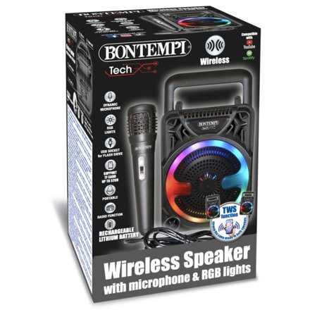 BONTEMPI juhtmevaba kõlar mikrofoniga ja RGB tuledega, 49 1000 