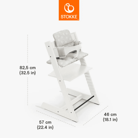 STOKKE söögitool koos turvakaare ja pehmendusega TRIPP TRAPP, white, star silver, 685100 