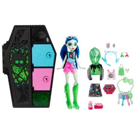 MONSTER HIGH SKULLTIMATES kirstukujuline üllatuskapp, neoonseeria Gulija, HNF81 