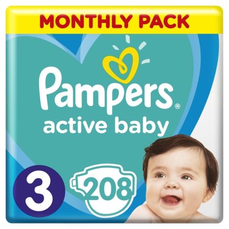PAMPERS mähkmed ACTIVE BABY, Suurus 3, 206 tk,, 6-10 kg. 