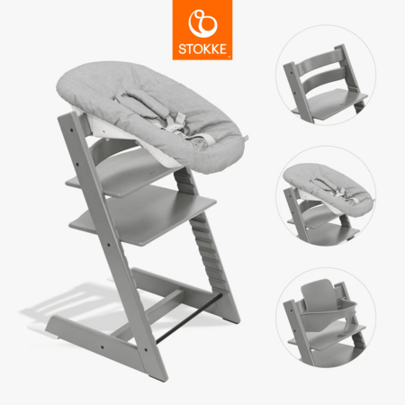 STOKKE söögitool koos turvakaare ja vastsündinu komplektiga TRIPP TRAPP, storm grey, grey NBS, 686000 
