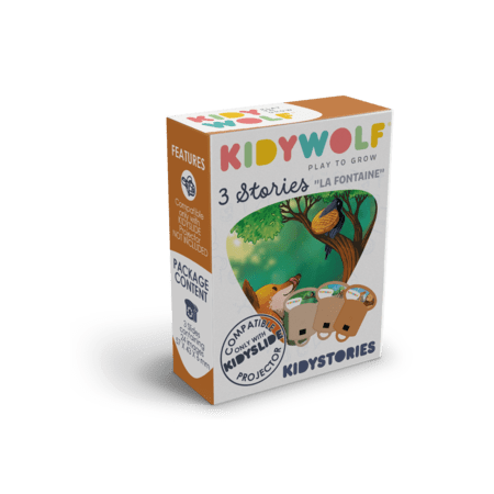 KIDYWOLF jutukomplekt La Fontaine’i valmid, 3 lugu KIDYSLIDE projektorile, KIDYSTORIES-LA 