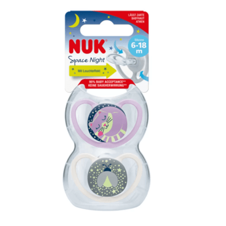 NUK lutt silikon Space Night, 6-18m, 2 tk, SU98 