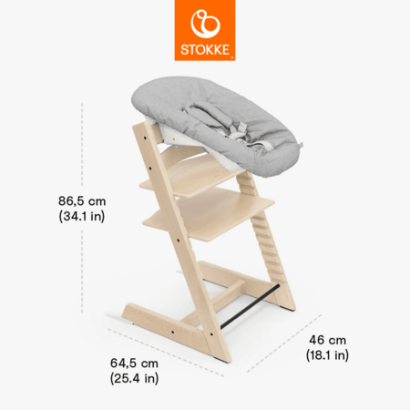 STOKKE söögitool koos turvakaare ja vastsündinu komplektiga TRIPP TRAPP, natural, grey NBS, 685700 