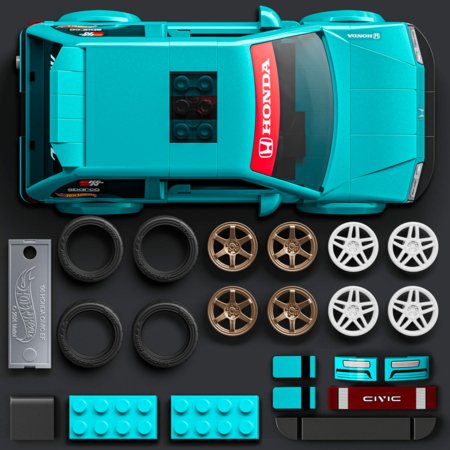 MATTEL BRICK SHOP HOT WHEELS 1:32 Honda Custom ’90 Civic EF ehituskomplekt, JHF62 