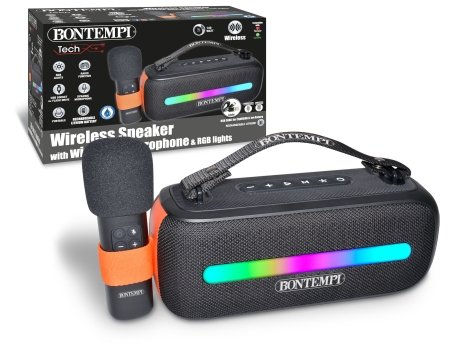 BONTEMPI TECH juhtmevaba kõlar koos juhtmevaba mikrofoni ja RGB tuledega, 491050 