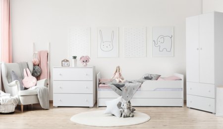 KLUPŚ voodi sahtliga TIMO, 160x70 cm., White 