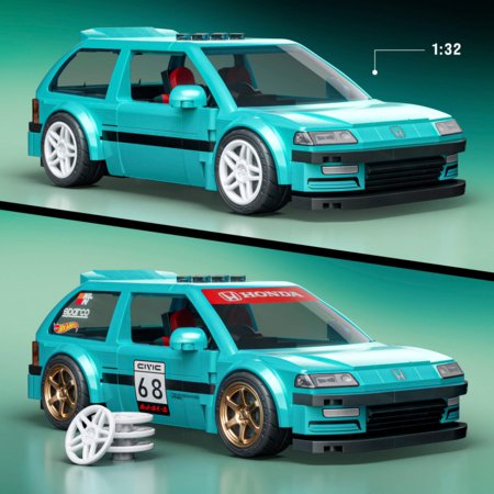 MATTEL BRICK SHOP HOT WHEELS 1:32 Honda Custom ’90 Civic EF ehituskomplekt, JHF62 