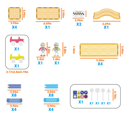 PICASSO TILES Magnetiline konstruktor Racing Track komplekt 45 osa, PTR04 