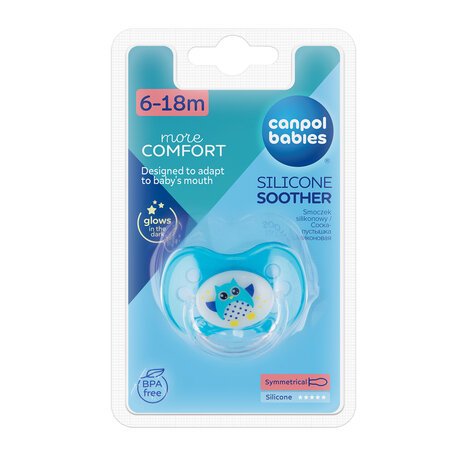 CANPOL BABIES sümmeetriline silikoonist lutt Owl 6-18m 22/565 22/569