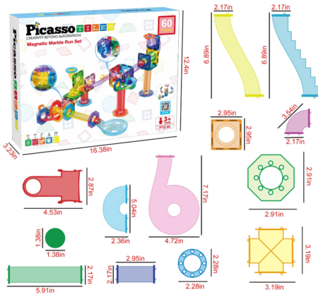 PICASSO TILES Magnetiline konstruktor Marble Run 60 osa, PTG60 